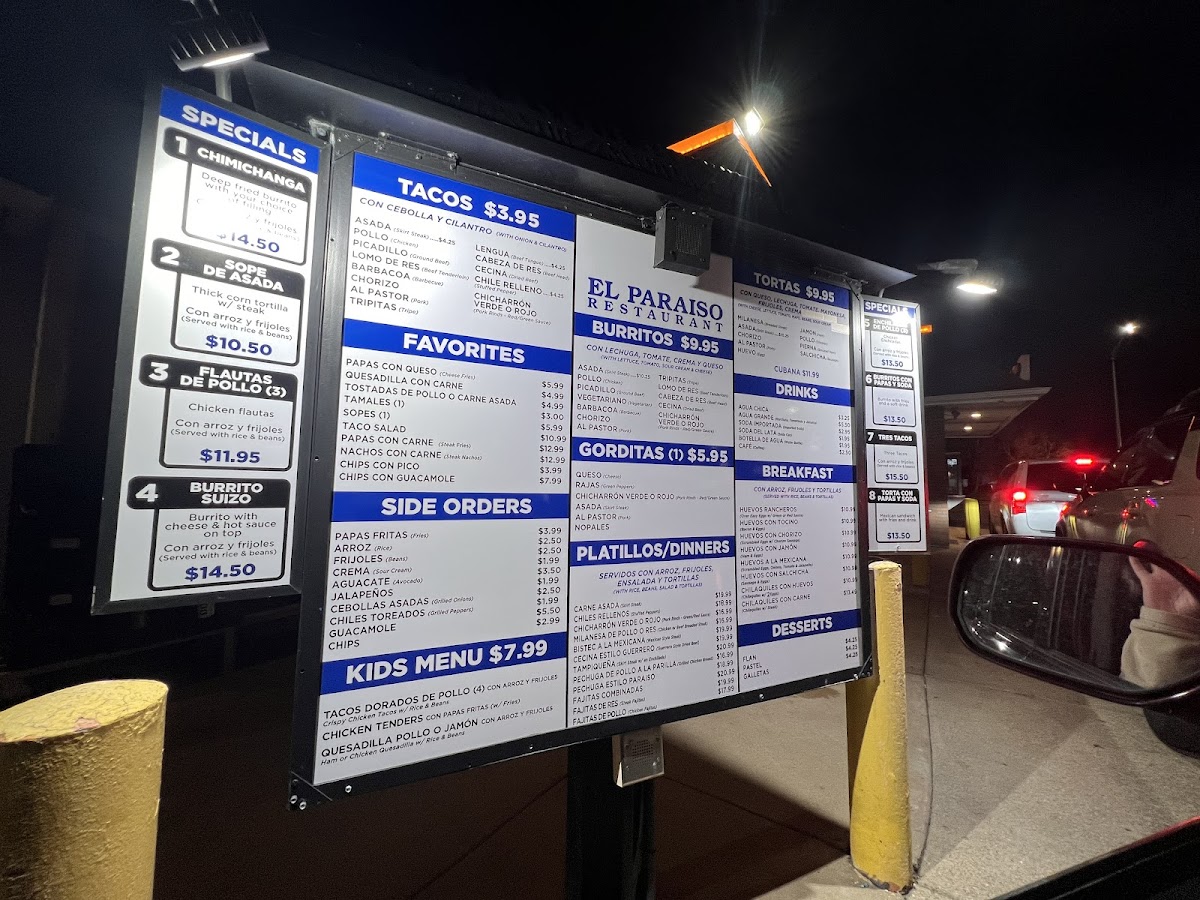 El Paraiso Mexican Restaurant Menu - Image 1