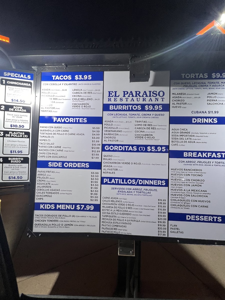 El Paraiso Mexican Restaurant Menu - Image 2