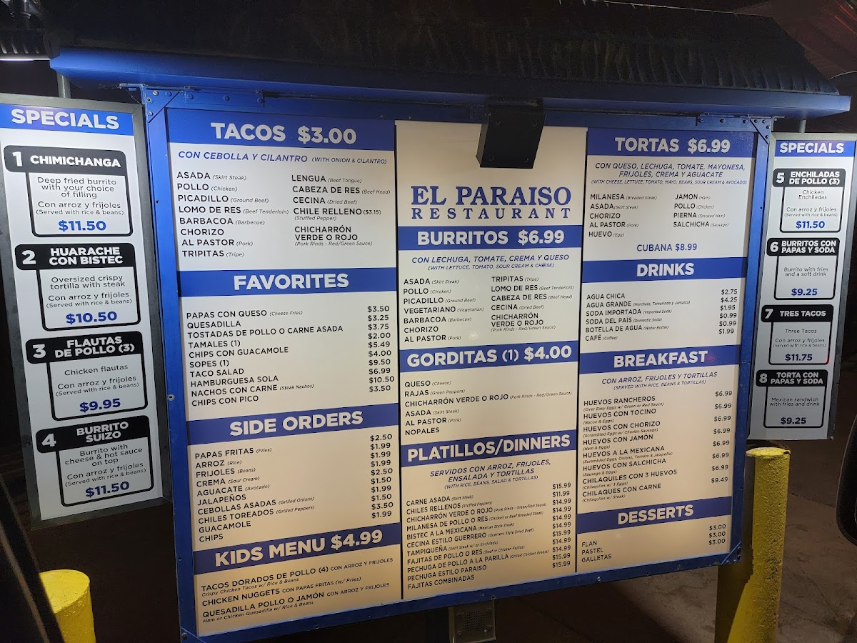 El Paraiso Mexican Restaurant Menu - Image 5