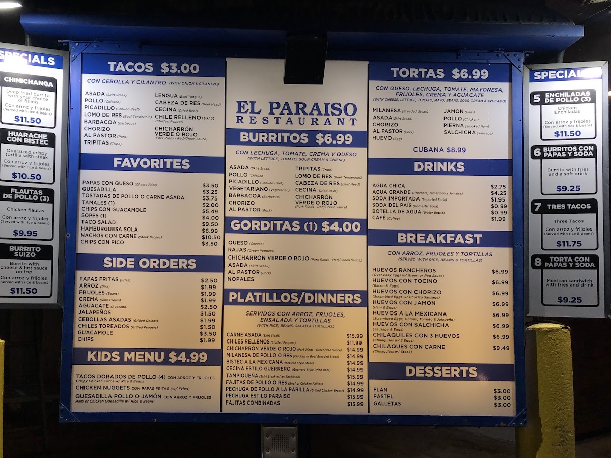 El Paraiso Mexican Restaurant Menu - Image 6